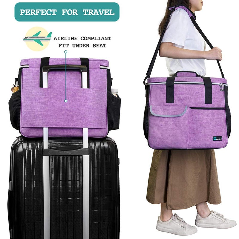 PetAmi Dog Travel Bag, Travel Pet Bag Organizer, Dog Food Travel Bag with Food Container and Bowls, Dog Travel Supplies Gift Accessories for Weekend Camping, Dog Cat Diaper Bag (Purple, Large) - Image 5